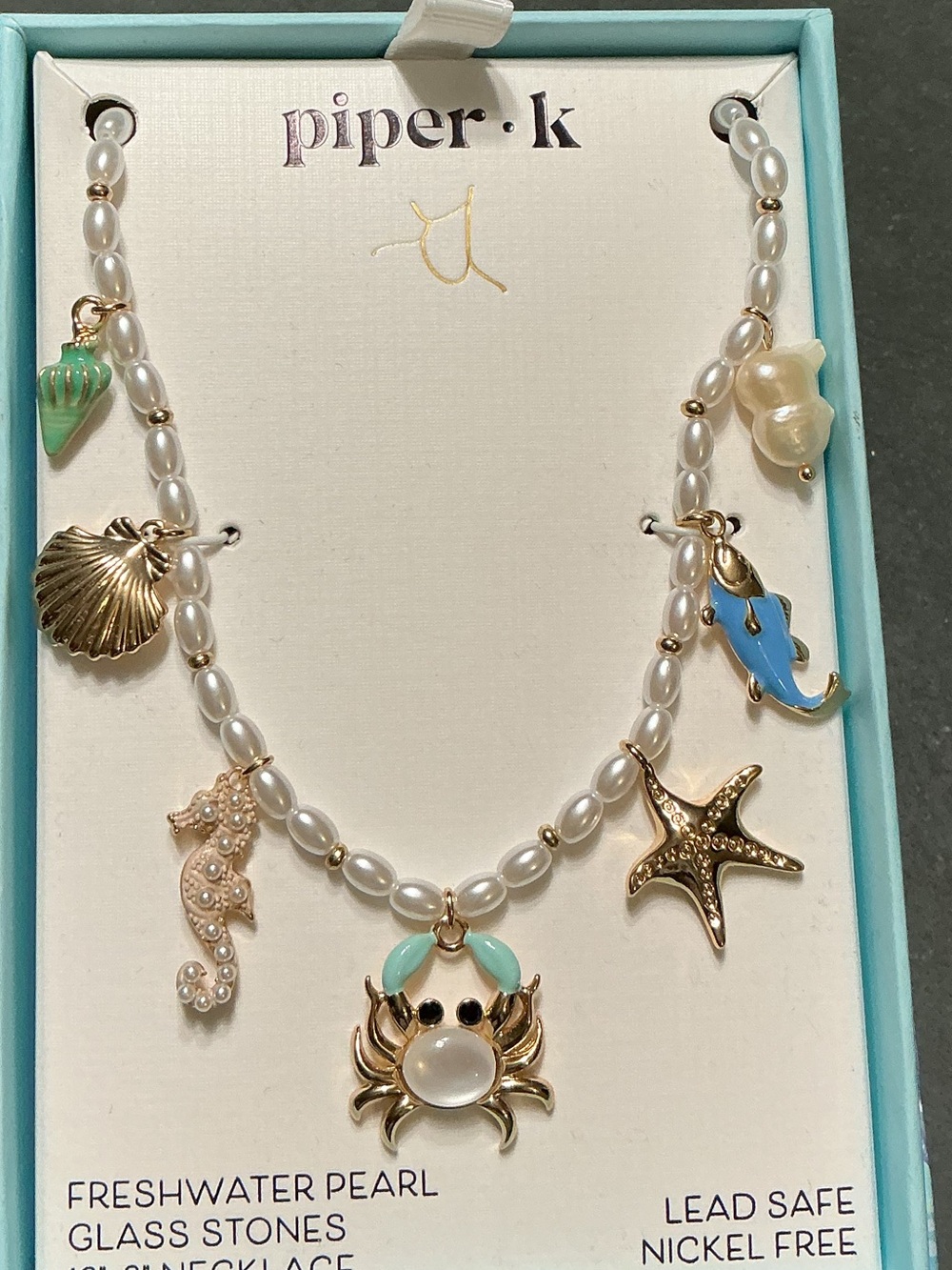 piper·k Gold & Pearl Sea Charm Necklace - White Pearls with Gold Accents